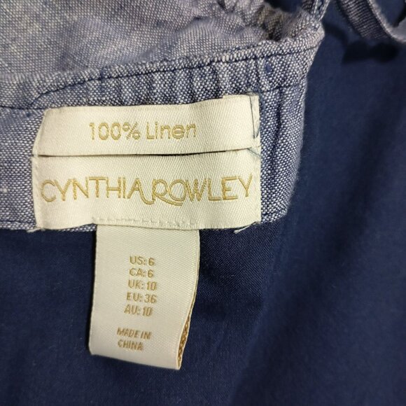 Cynthia Rowley Romper Blue 100% Linen Womens Adjustable Straps Size 6 - Picture 2 of 9